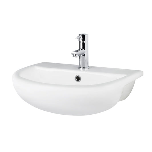 Hudson Reed Fusion Fitted Round 1 tap hole Semi Recessed 500mm Ceramic Basin (1 size, White) - Brand New Bathrooms