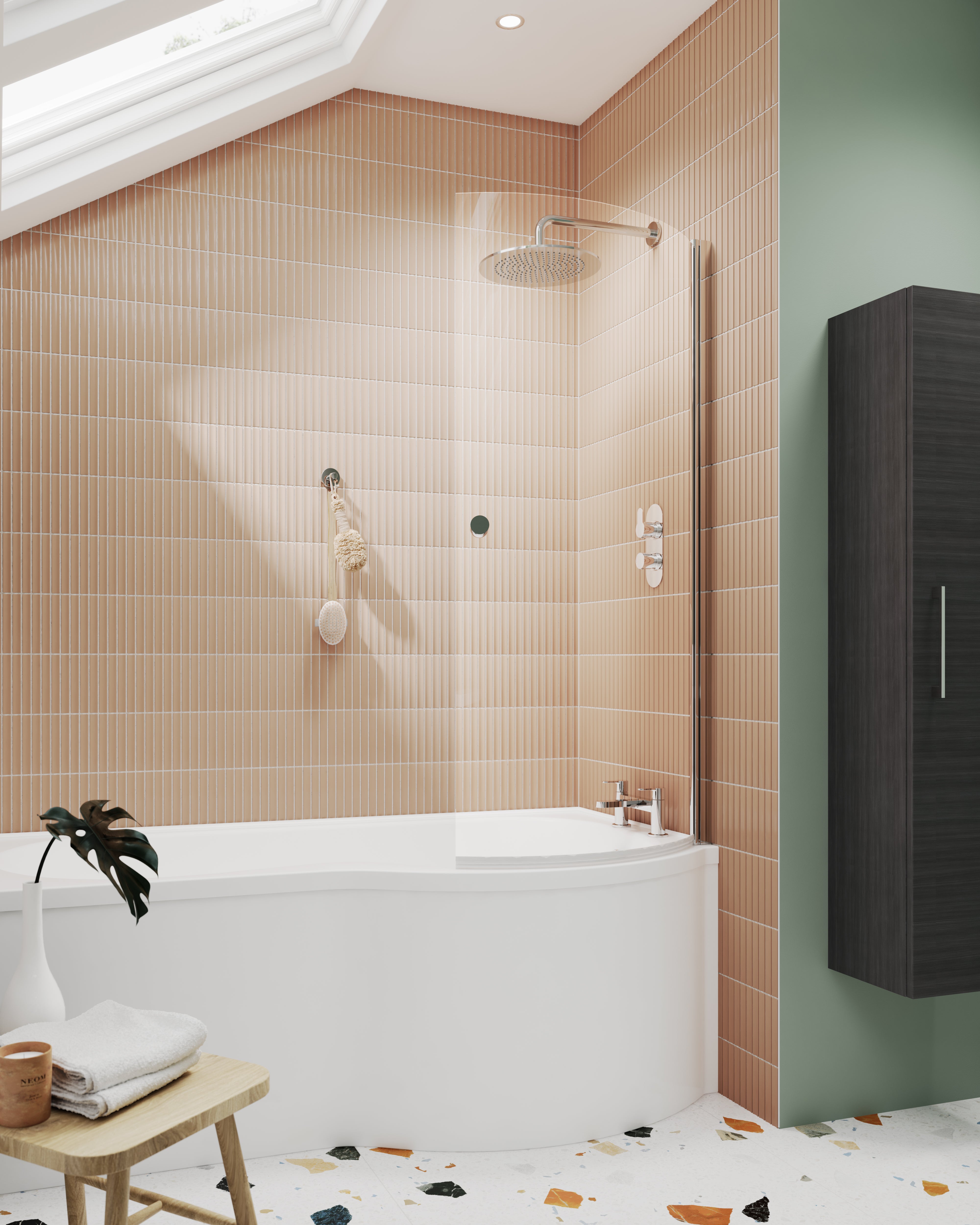 Brand New Bathrooms - Nuie Curved P-Bath Screen  (2 Style, Blue)
