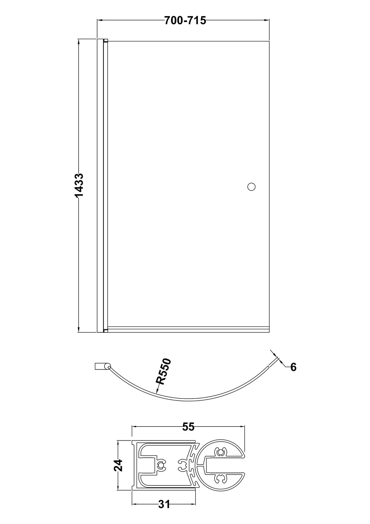 Brand New Bathrooms - Nuie Curved P-Bath Screen  (2 Style, Blue)