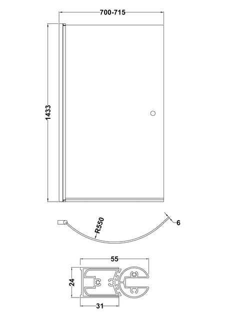 Brand New Bathrooms - Nuie Curved P-Bath Screen  (2 Style, Blue)
