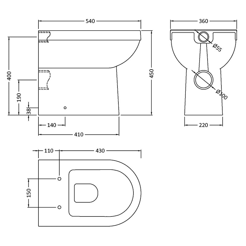 Nuie Ivo Comfort Height Back To Wall Toilet Pan (1 size, White) - Brand New Bathrooms