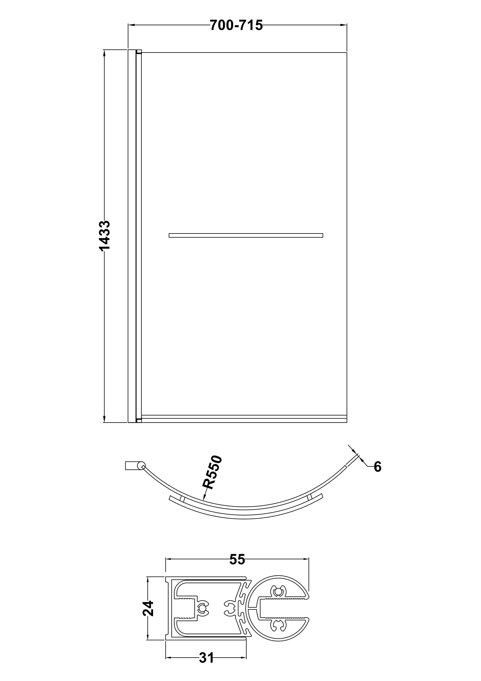 Brand New Bathrooms - Nuie Curved P-Bath Screen  (2 Style, Blue)