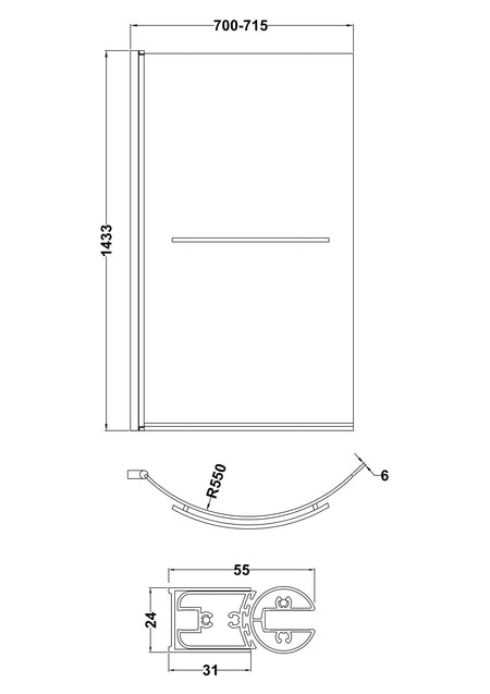 Brand New Bathrooms - Nuie Curved P-Bath Screen  (2 Style, Blue)