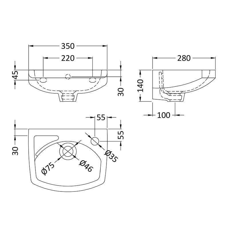 Nuie Melbourne Wall Hung Basin (2 sizes, White) - Brand New Bathrooms
