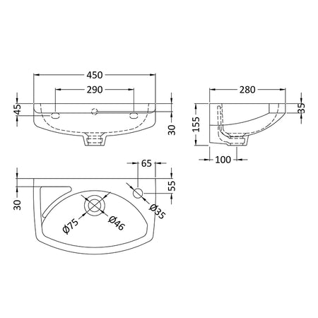 Nuie Melbourne Wall Hung Basin (2 sizes, White) - Brand New Bathrooms