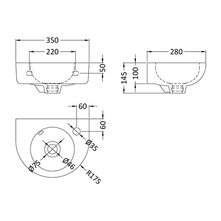 Nuie Melbourne Wall Hung Basin (2 sizes, White) - Brand New Bathrooms