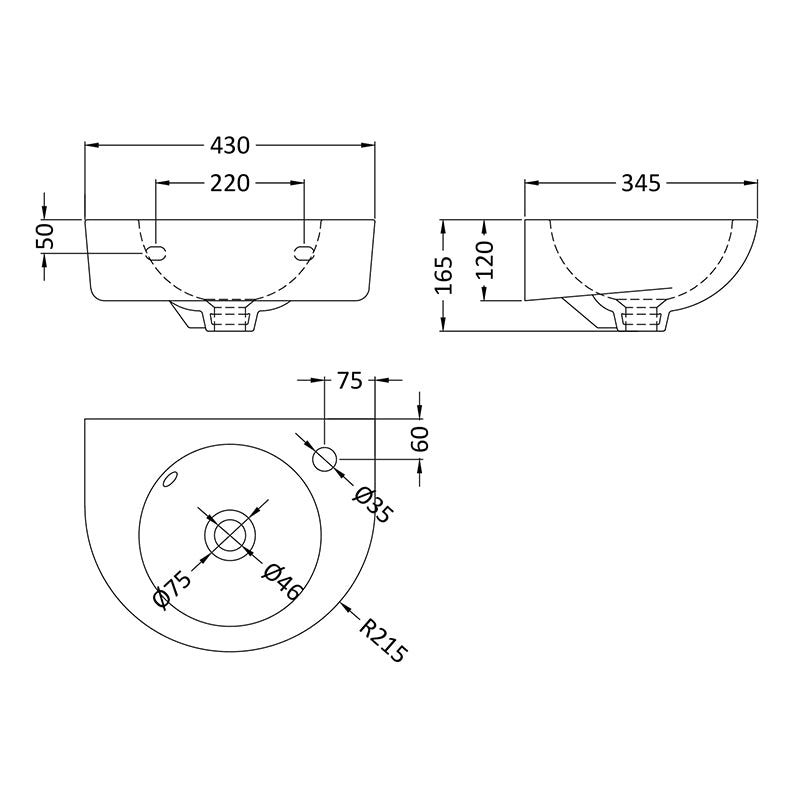 Nuie Melbourne Wall Hung Basin (2 sizes, White) - Brand New Bathrooms