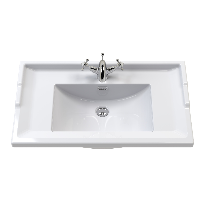 Nuie Classique 800mm Wall Hung 1 Drawer Unit & 1 Tap Hole Fireclay Basin (1 size, Soft Black) - Brand New Bathrooms