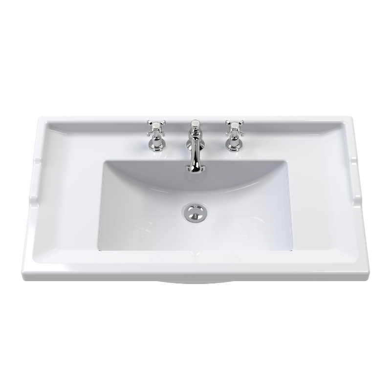 Nuie Classique 800mm Wall Hung 1 Drawer Vanity Unit With 3 Tap Hole Basin (1 size, Soft Black) - Brand New Bathrooms