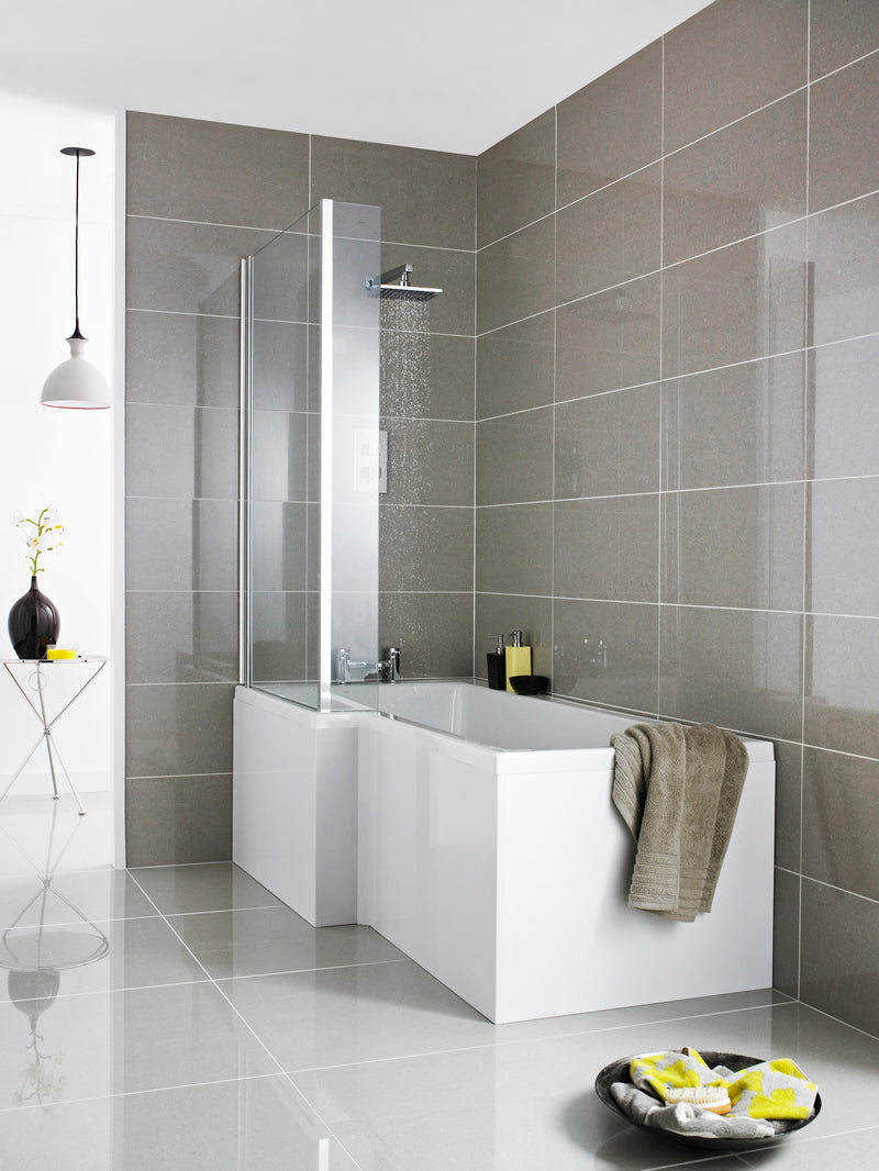 Hudson Reed Fusion L-Shape Shower Bath Front Panel 1700mm (Gloss White) - Brand New Bathrooms
