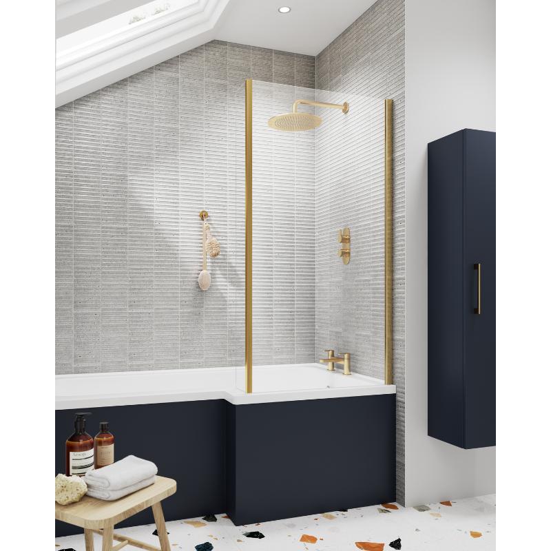Nuie Bath Screens Square L Shape Glass Bath Screen with Fixed Return (1 Size, 1 colour) - Brandnew Bathroom