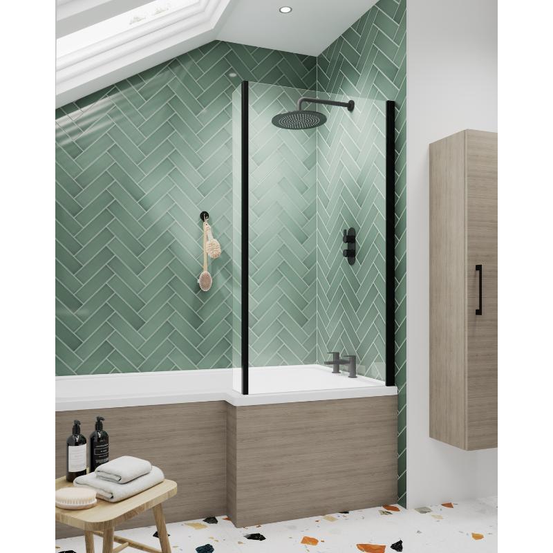 Nuie Bath Screens Square L Shape Bath Screen with Fixed Return (1 Size, Black) - Brandnew Bathroom