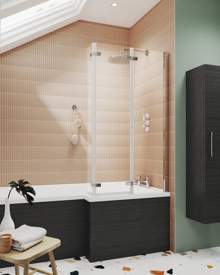 Brand New Bathrooms - Nuie L-Shaped Bath Screen Hinged (2 style, Chrome)