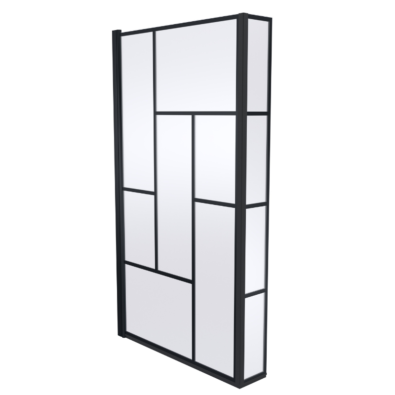 Nuie L-Shaped Abstract Bath Screen with Fixed Return (1 Size, Black) - Brandnew Bathroom