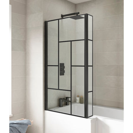 Nuie L-Shaped Abstract Bath Screen with Fixed Return (1 Size, Black) - Brandnew Bathroom