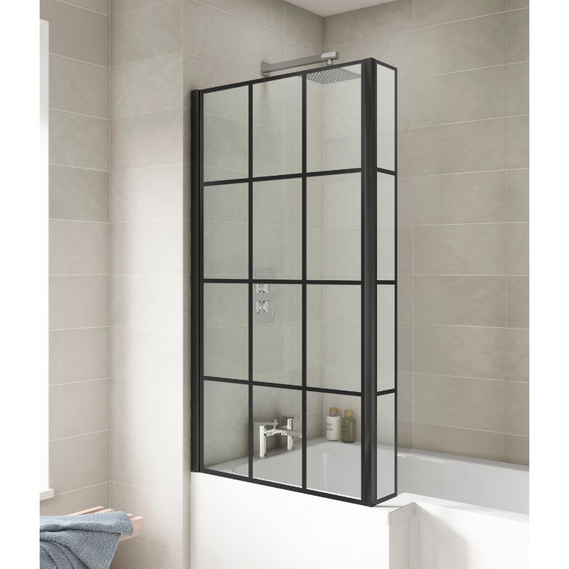 Nuie Square Black Framed Bath Screen With Fixed Return (1 Size, Black) - Brandnew Bathroom
