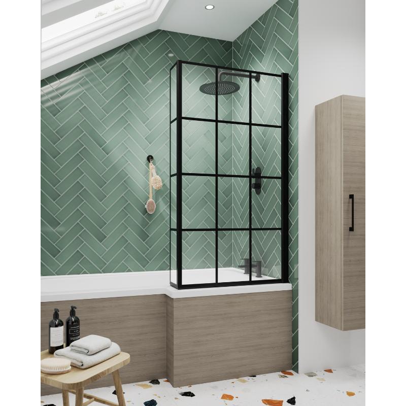 Nuie Urban L-Shape Square Shower Bath Front Panel (1 size, Solace Oak) - Brand New Bathrooms