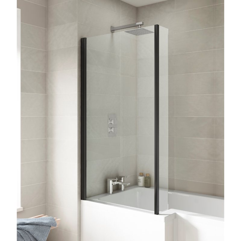 Nuie Square Bath Screen With Fixed Return (1 Size, Black) - Brandnew Bathroom