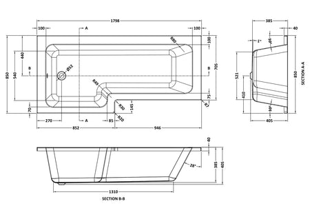 Brand New Bathrooms - Nuie Square Shower Bath(2 sides, White)