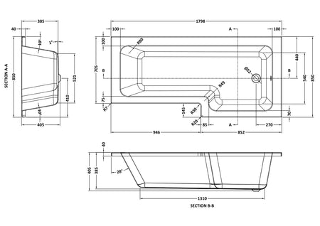 Brand New Bathrooms - Nuie Square Shower Bath(2 sides, White)