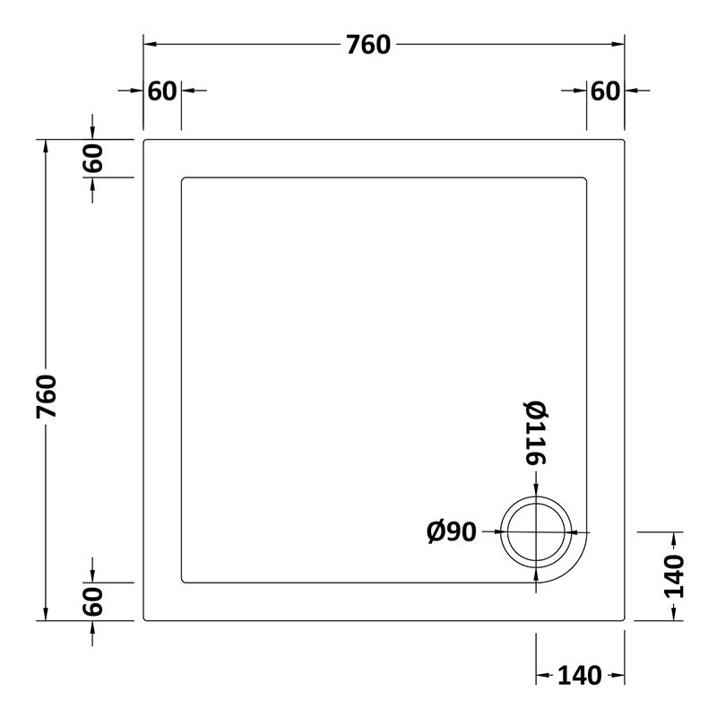 Nuie Slip Resistant Square Slimline Shower Tray (3 sizes, White) - Brandnew Bathroom