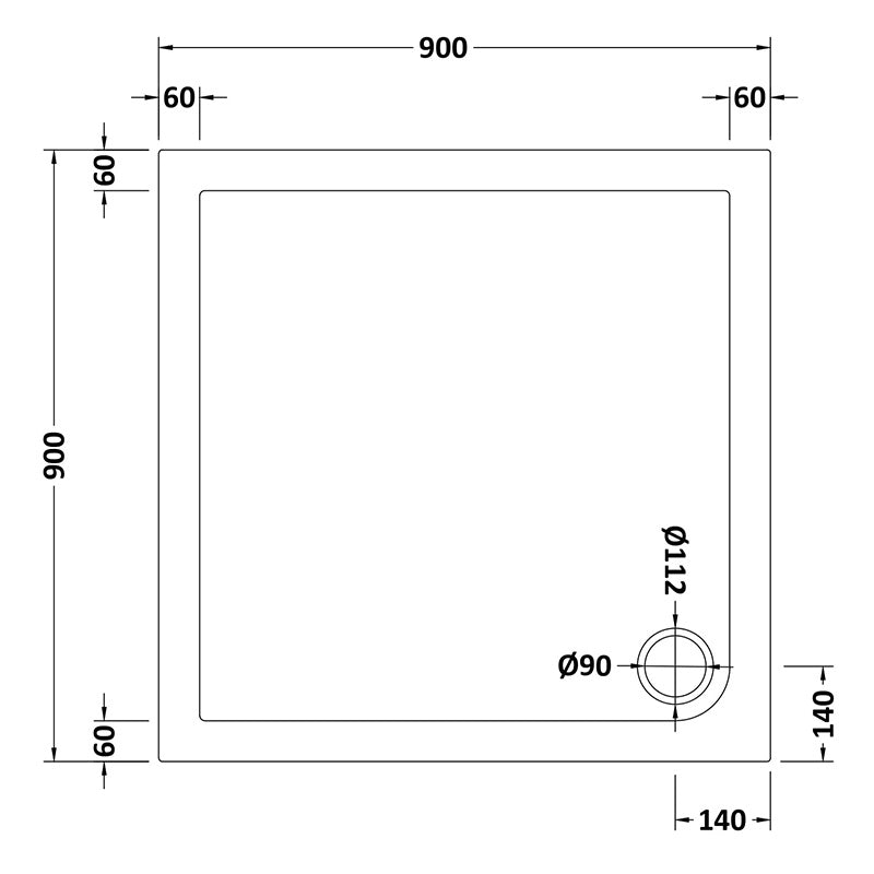 Nuie Slip Resistant Square Slimline Shower Tray (3 sizes, White) - Brandnew Bathroom