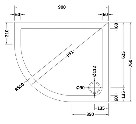 Nuie Slip Resistant Offset Slimline Quadrant Shower Tray (2 sizes, White ) - Brand New Bathrooms