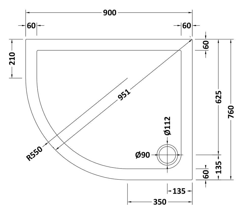 Nuie Slip Resistant Offset Slimline Quadrant Shower Tray (2 sizes, White ) - Brand New Bathrooms