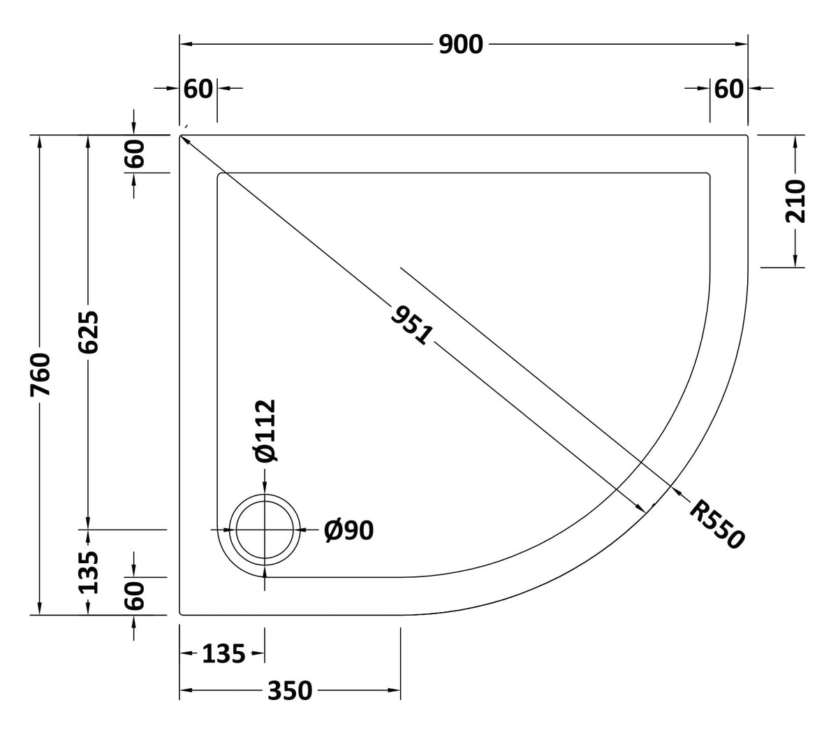 Nuie Slip Resistant Offset Slimline Quadrant Shower Tray (2 sizes, White ) - Brand New Bathrooms