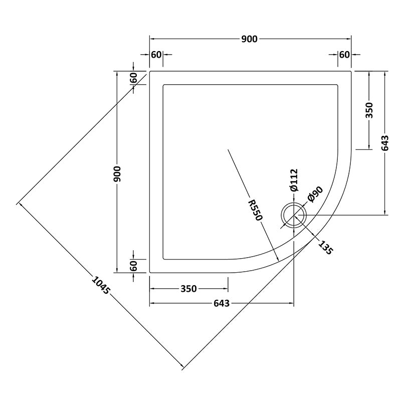 Nuie Slip Resistant Quadrant Slimline Shower Tray (1 size, White) - Brandnew Bathroom