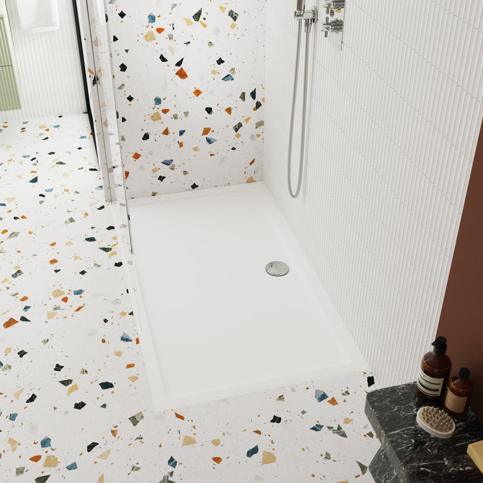Nuie Slip Resistant Rectangular Slimline Shower Tray (4 sizes, White) - Brand New Bathrooms