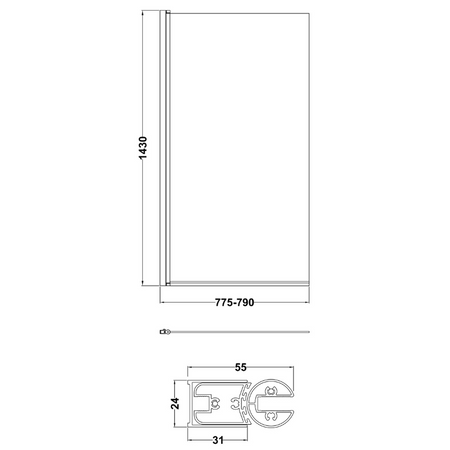 Nuie Frameless Bath Screen (2 styles, Matt Black) - Brand New Bathrooms