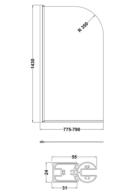 Brand New Bathrooms - Nuie Bath Screen (2 Style, Black)