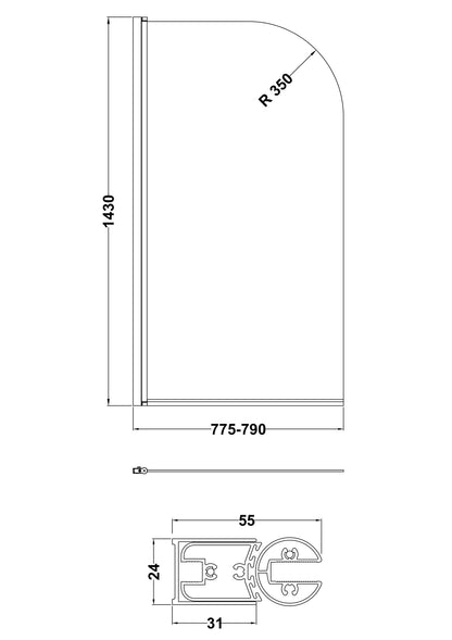 Brand New Bathrooms - Nuie Bath Screen (2 Style, Black)