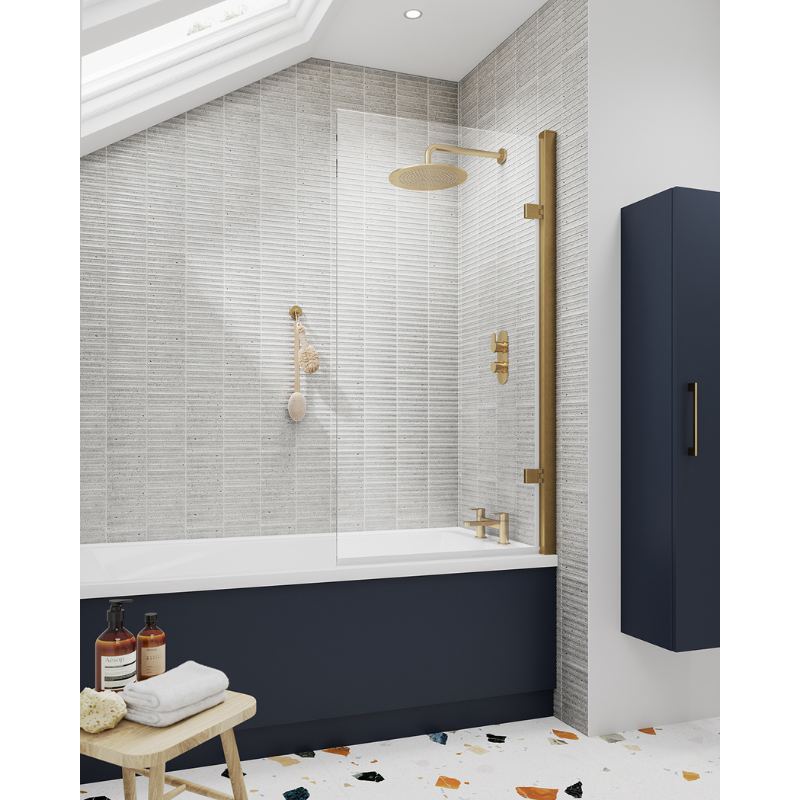 Nuie Square Screens Square Hinged Bath Screen (1 size, Brushed Brass) - Brandnew Bathroom