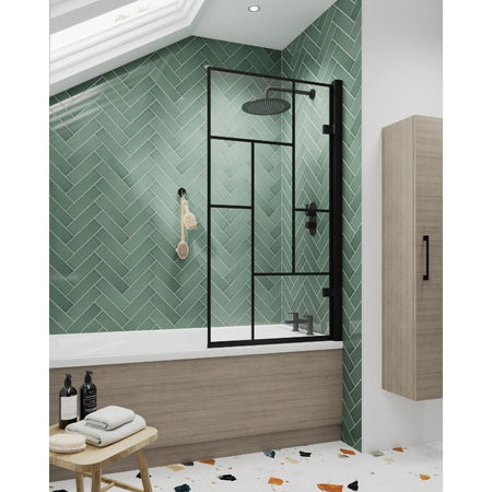 Nuie Square Hinged Abstract Bath Screen (1 size, Black) - Brandnew Bathroom