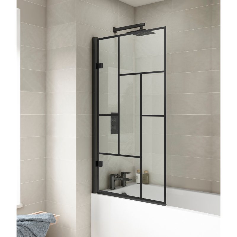 Nuie Square Hinged Abstract Bath Screen (1 size, Black) - Brandnew Bathroom