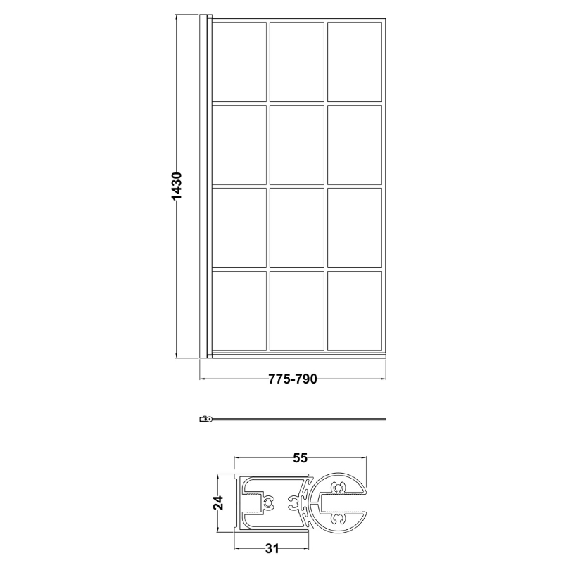 Nuie Black Framed Bath Screen (2 styles, Matt Black) - Brand New Bathrooms