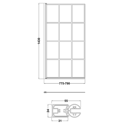 Nuie Black Framed Bath Screen (2 styles, Matt Black) - Brand New Bathrooms