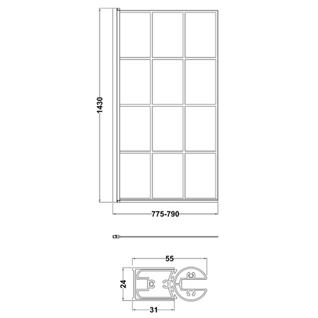Nuie Black Framed Bath Screen (2 styles, Matt Black) - Brand New Bathrooms
