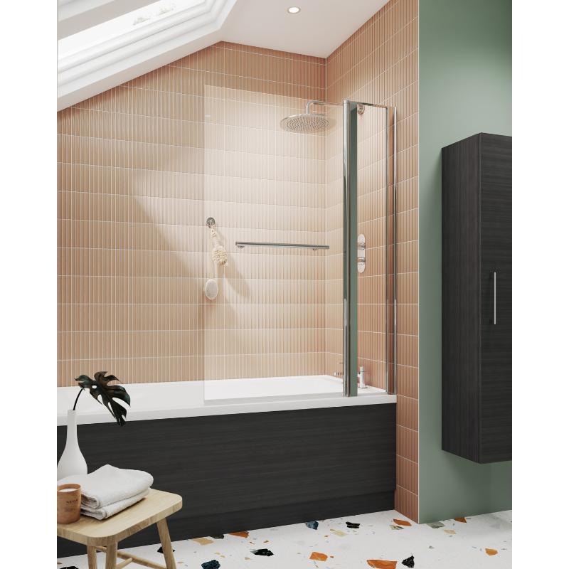 Nuie Square Bath Screen With Rail (2 sizes, Chrome) - Brandnew Bathroom