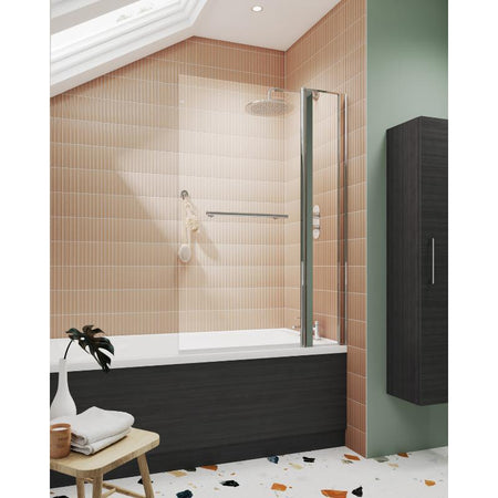 Nuie Square Bath Screen With Rail (2 sizes, Chrome) - Brandnew Bathroom