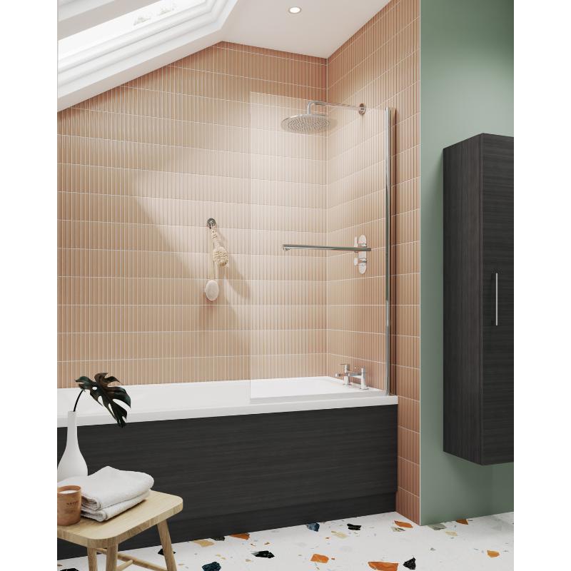 Nuie Square Bath Screen With Rail (2 sizes, Chrome) - Brandnew Bathroom