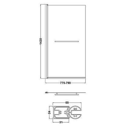Nuie Square Bath Screen With Rail (2 sizes, Chrome) - Brandnew Bathroom