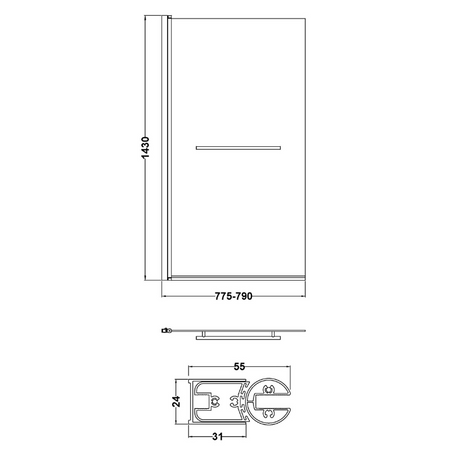Nuie Square Bath Screen With Rail (2 sizes, Chrome) - Brandnew Bathroom
