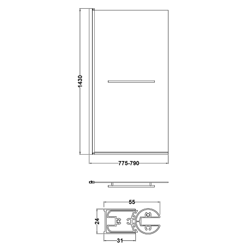 Nuie Square Bath Screen With Rail (2 sizes, Chrome) - Brandnew Bathroom