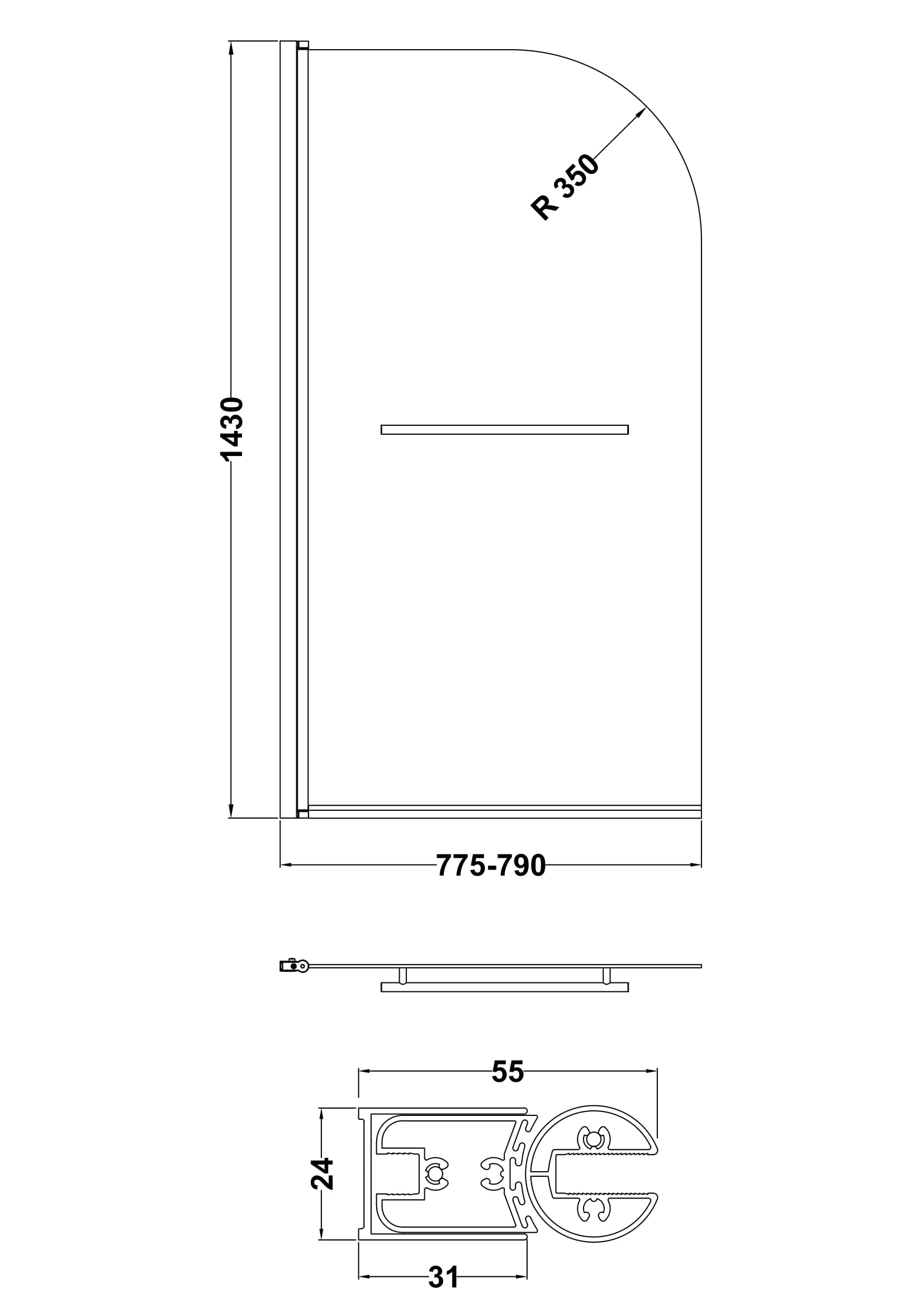 Brand New Bathrooms - Nuie Round Bath Screen With Rail (2 size, Chrome)