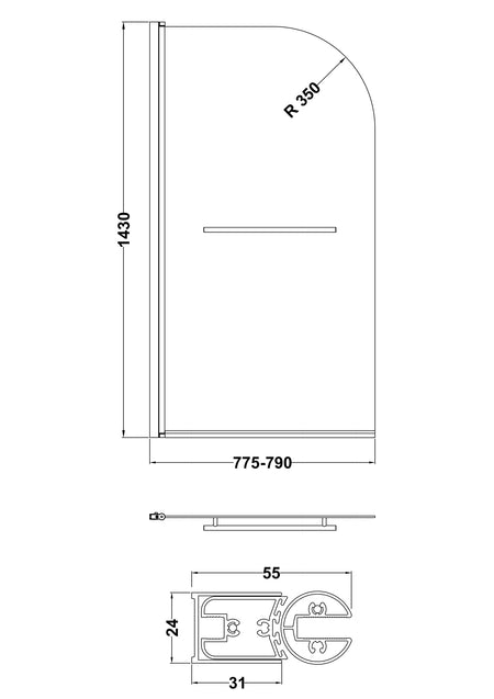 Brand New Bathrooms - Nuie Round Bath Screen With Rail (2 size, Chrome)