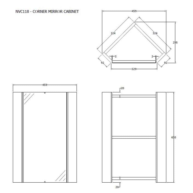Nuie Mayford Wall Hung Corner Single Door Mirror Cabinet (1 size, Gloss White) - Brand New Bathrooms