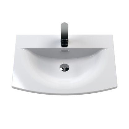 Hudson Reed Juno Wall Hung Double Drawer 600mm Vanity & Curved 1 Tap Hole Vitreous China Basin (1 size, 5 colours) - Brand New Bathrooms